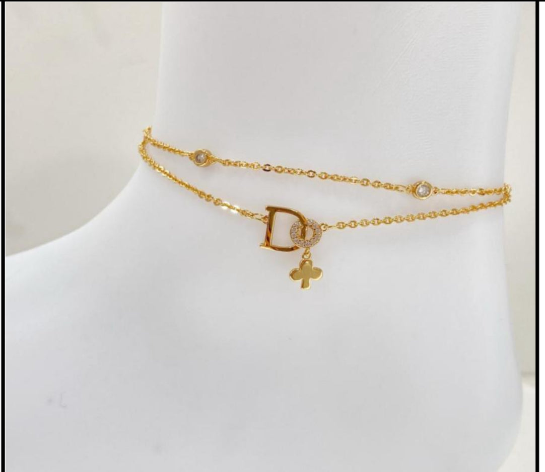 Clover Charm 18k Gold Electroplated Ankle Bracelet
