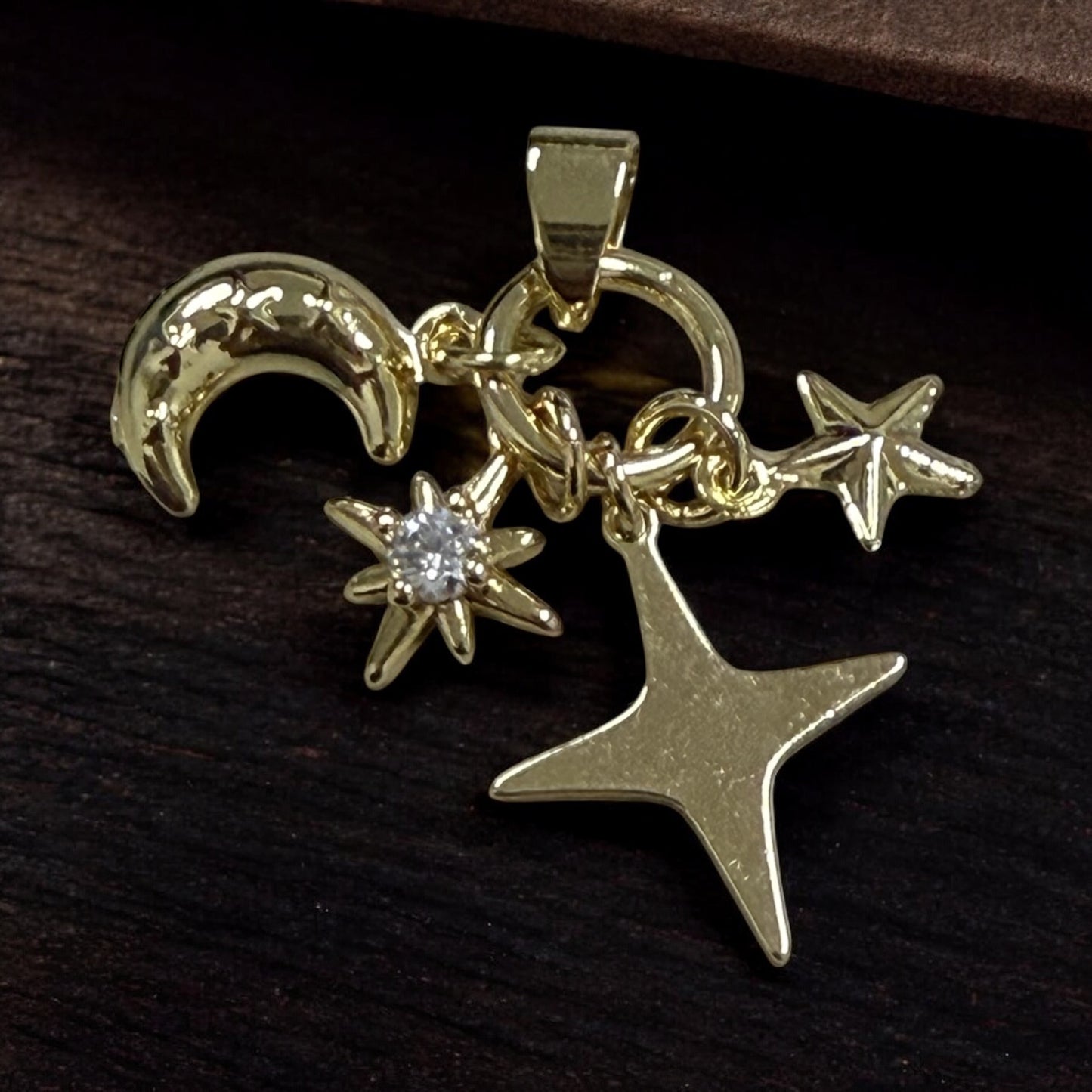 Moon & Stars Style 14k Gold Electroplated Pendant