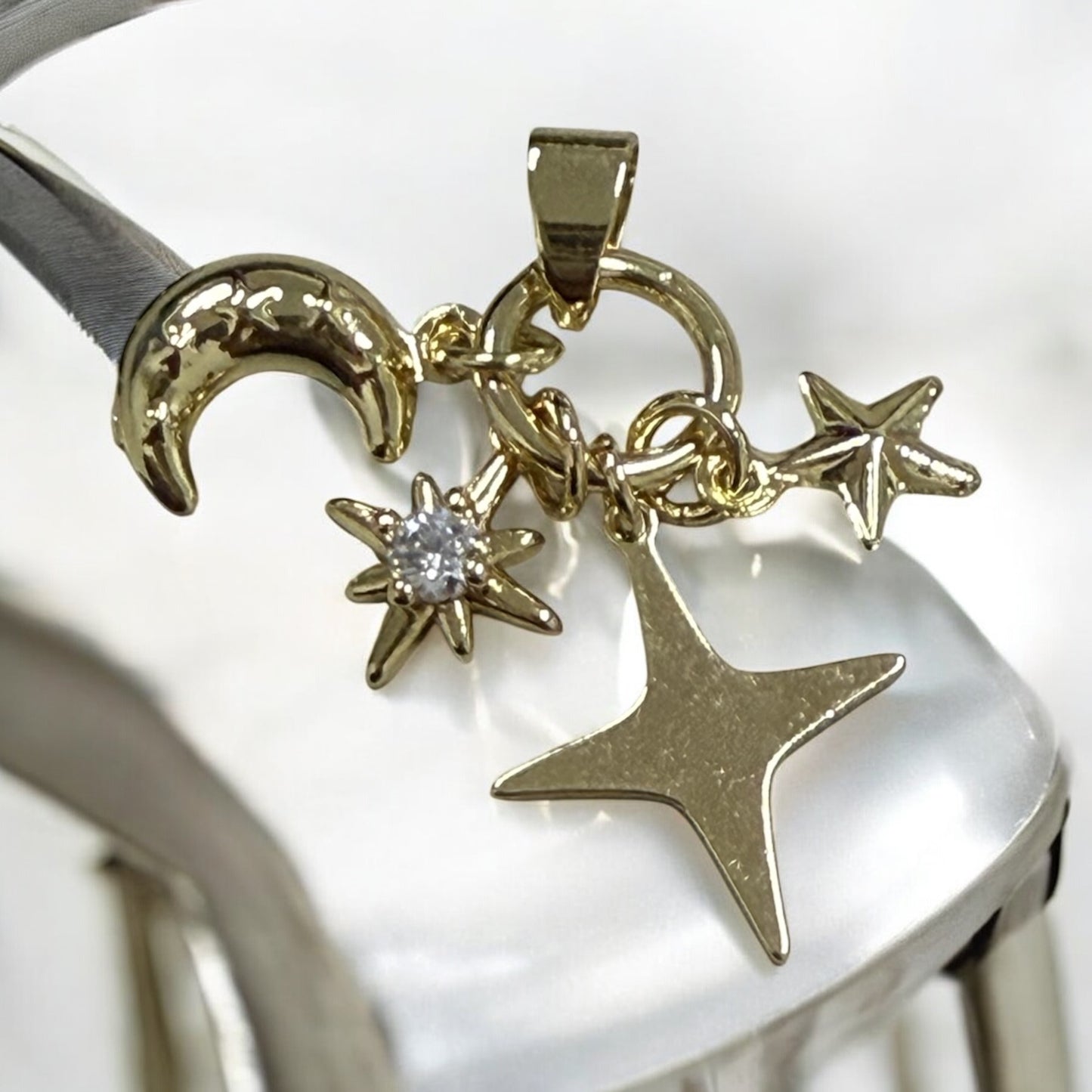 Moon & Stars Style 14k Gold Electroplated Pendant