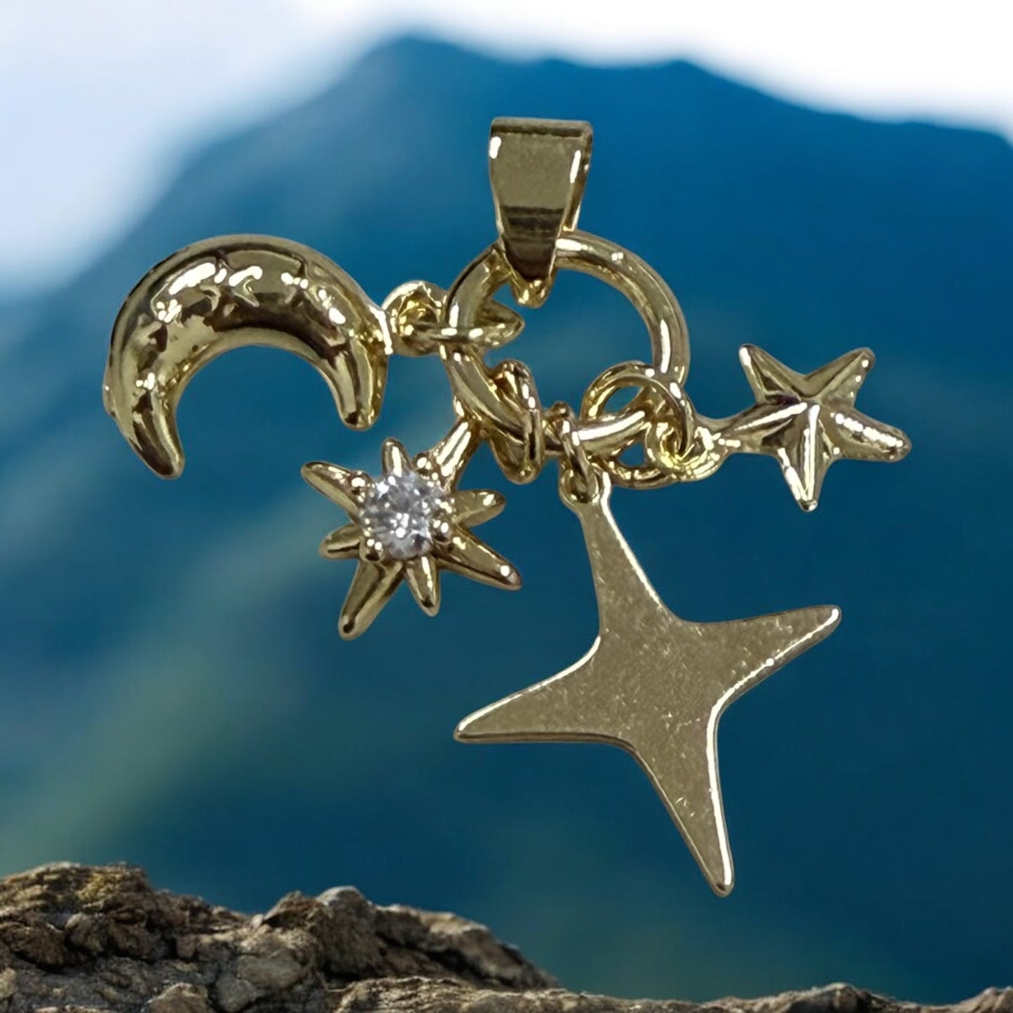 Moon & Stars Style 14k Gold Electroplated Pendant