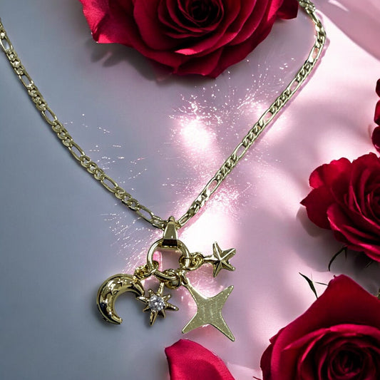 Moon & Stars Style 14k Gold Electroplated Pendant