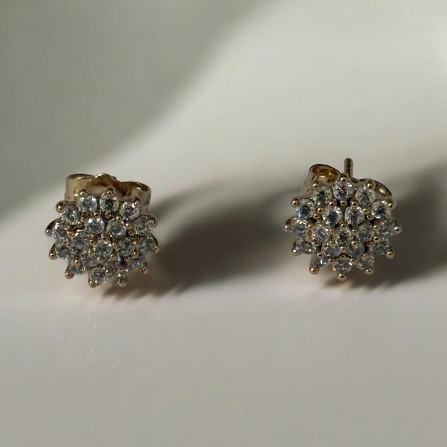 Round CZ 18k Gold Electroplated Post Back Earrings