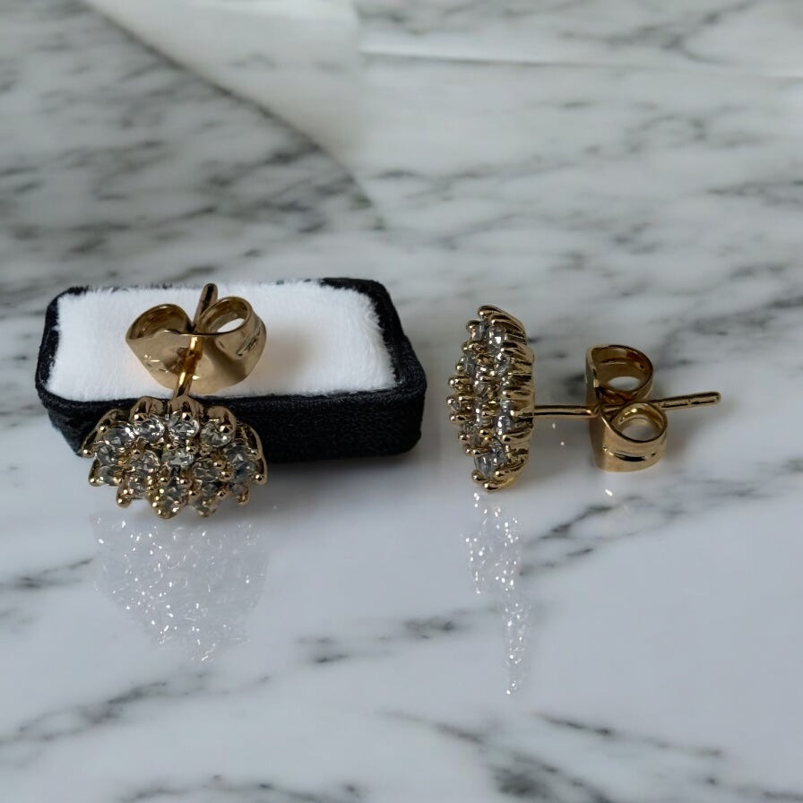 Round CZ 18k Gold Electroplated Post Back Earrings