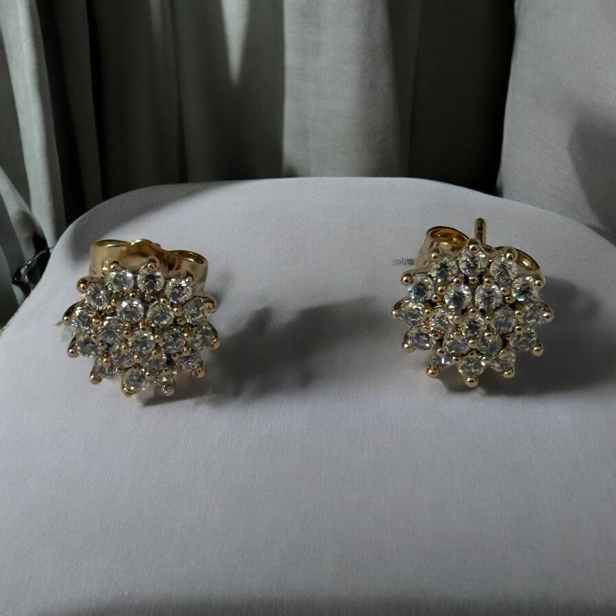 Round CZ 18k Gold Electroplated Post Back Earrings