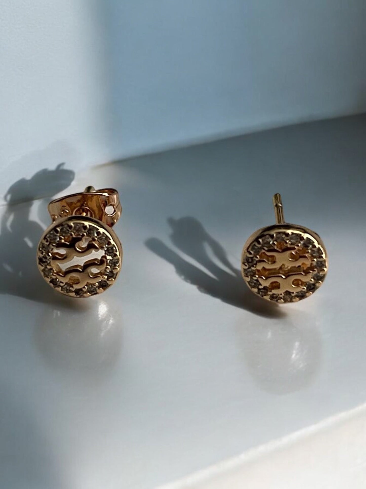 Circle CZ Paved 18k Gold Electroplated Earrings