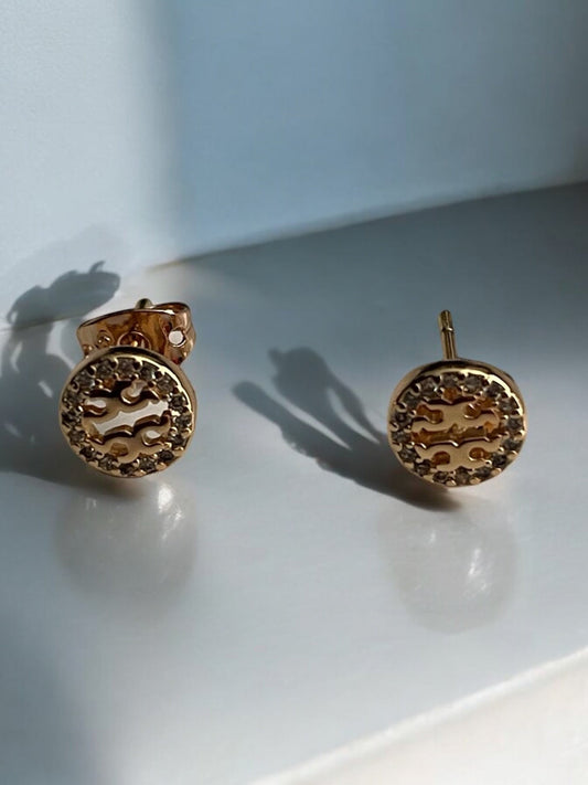 Circle CZ Paved 18k Gold Electroplated Earrings