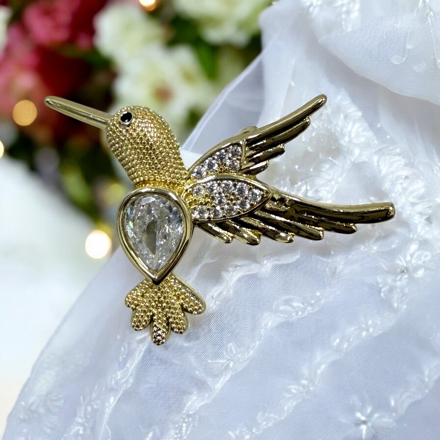Humming Bird 14k Gold Electroplated Pendant