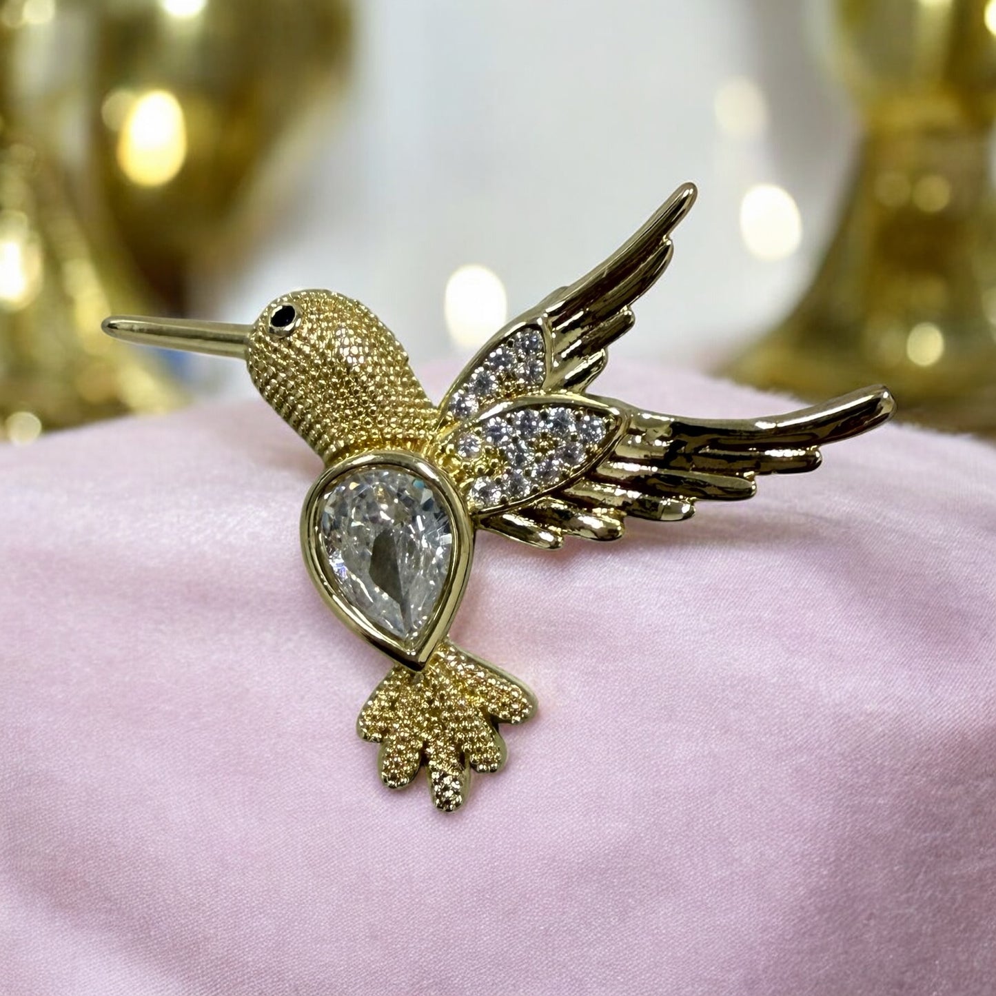 Humming Bird 14k Gold Electroplated Pendant