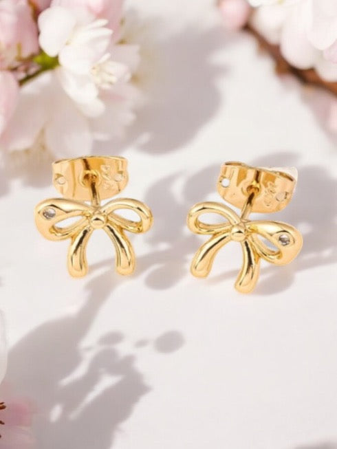 Bow Style Polished 18k Gold Electroplated Earrings