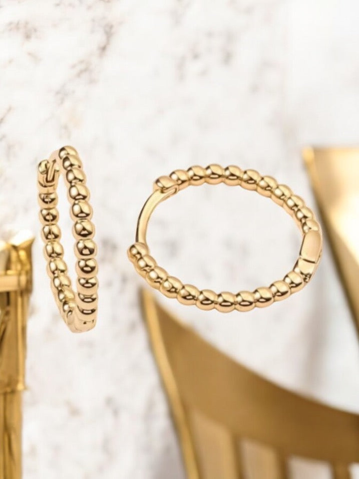 Beaded Strand Style 18k Gold Electroplated Hoop Earrings