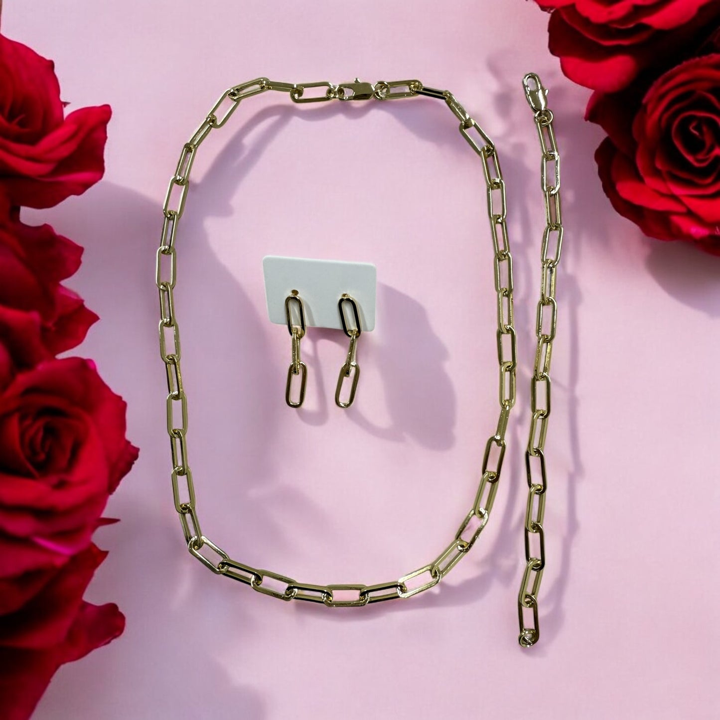 Paper Clip Design 14k Gold Electroplated Set