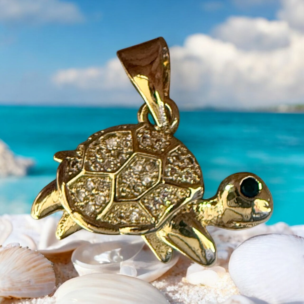 Turtle Theme 14k Gold Electroplated Pendant