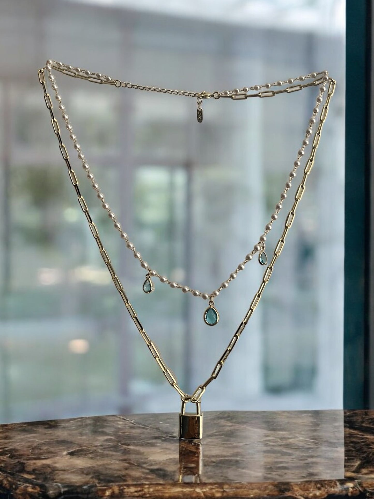 Double Layer Lock Pendant 14k Gold Electroplated Necklace